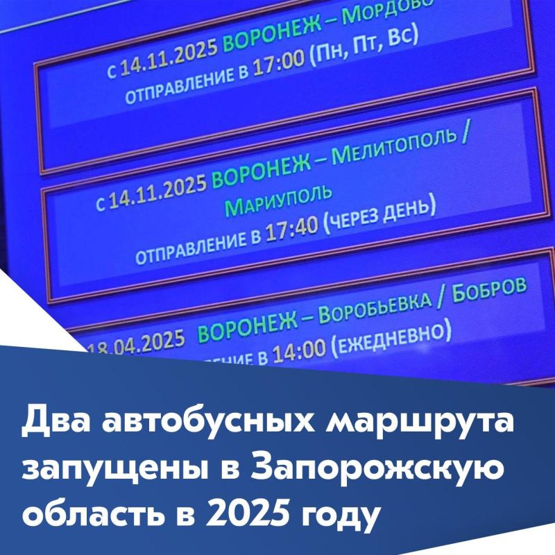 В 2025 году из Воронежа в города Запорожской области запустили два автобусных маршрута