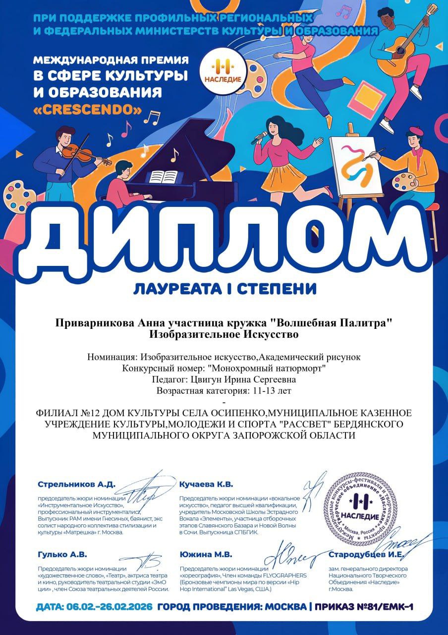 Три победы на международных конкурсах воспитанницы кружка «Волшебная палитра» Три победы на международных конкурсах воспитанницы кружка «Волшебная палитра»