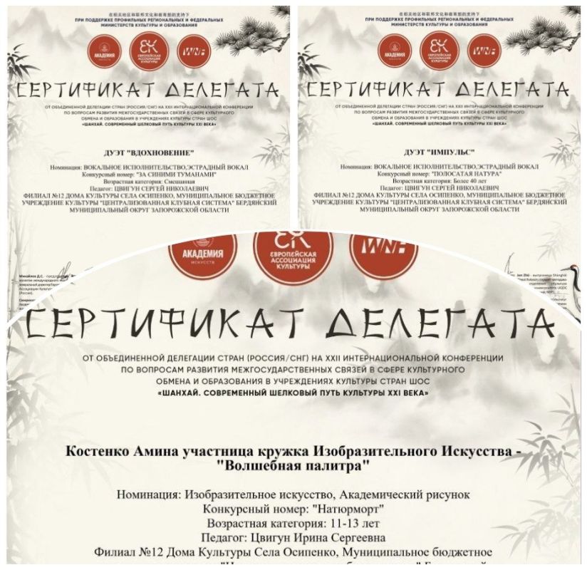 Творческие коллективы ДК Осипенко — лауреаты международных конкурсов Творческие коллективы ДК Осипенко — лауреаты международных конкурсов