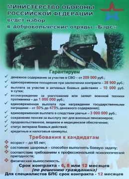 МИНИСТЕРСТВО ОБОРОНЫ РОССИЙСКОЙ ФЕДЕРАЦИИ ведёт набор в добровольческие отряды «Барс»