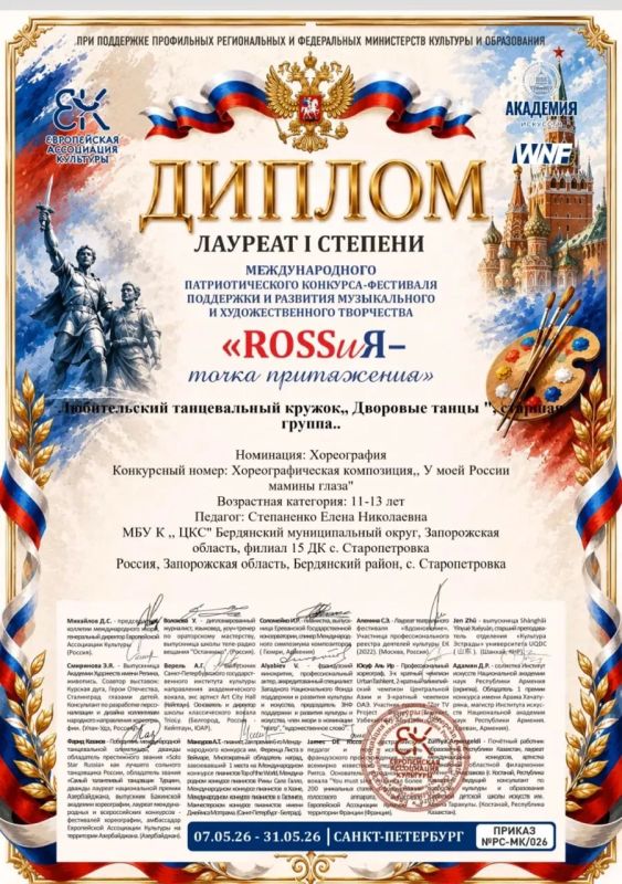Успехи воспитанников Старопетровского ДК на международных конкурсах Успехи воспитанников Старопетровского ДК на международных конкурсах